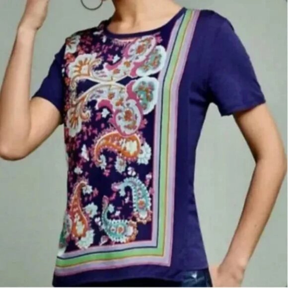 Anthropologie Maeve Purple Paisley Overlay Maddie Printed Blouse Size Small - Picture 1 of 10